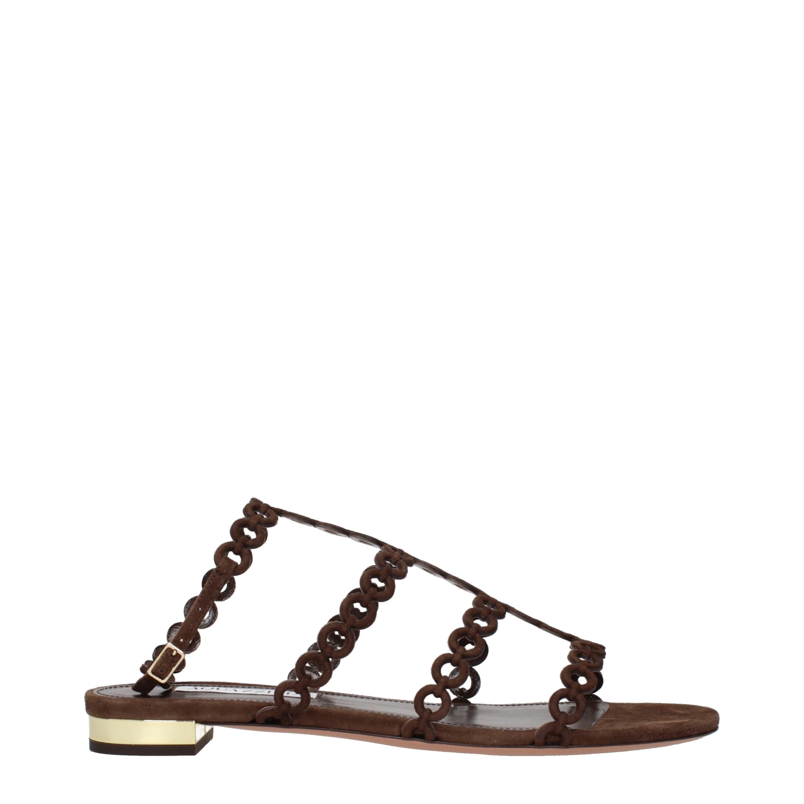 Aquazzura Brown Leather Flat Sandals